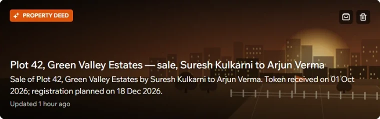 A property deal project: Plot 42, Green Valley Estates — sale