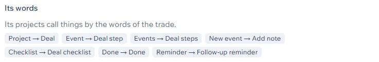 A workflow's own words: Project becomes Deal, Event becomes Deal step, Checklist becomes Deal checklist